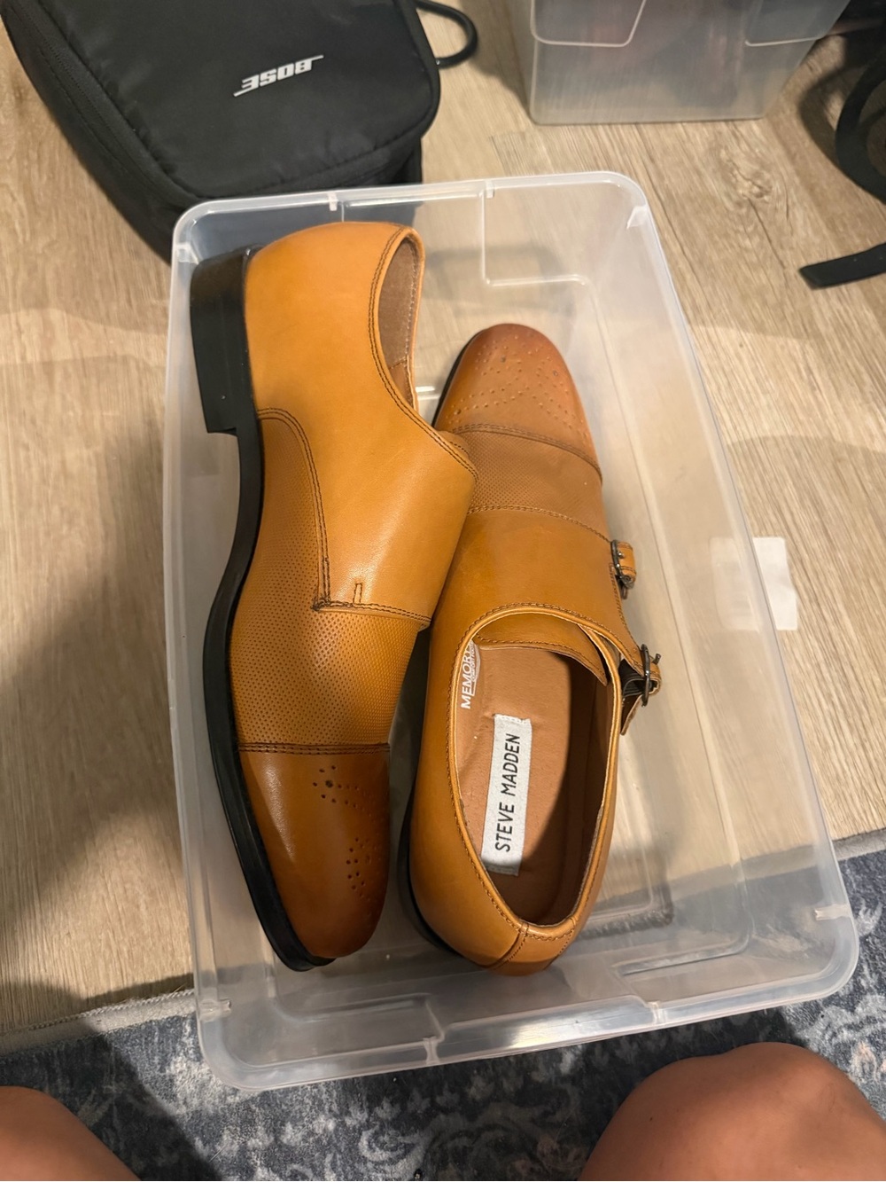 Steve Madden Men's Cognac Double Monk Strap Leather Dress Shoes